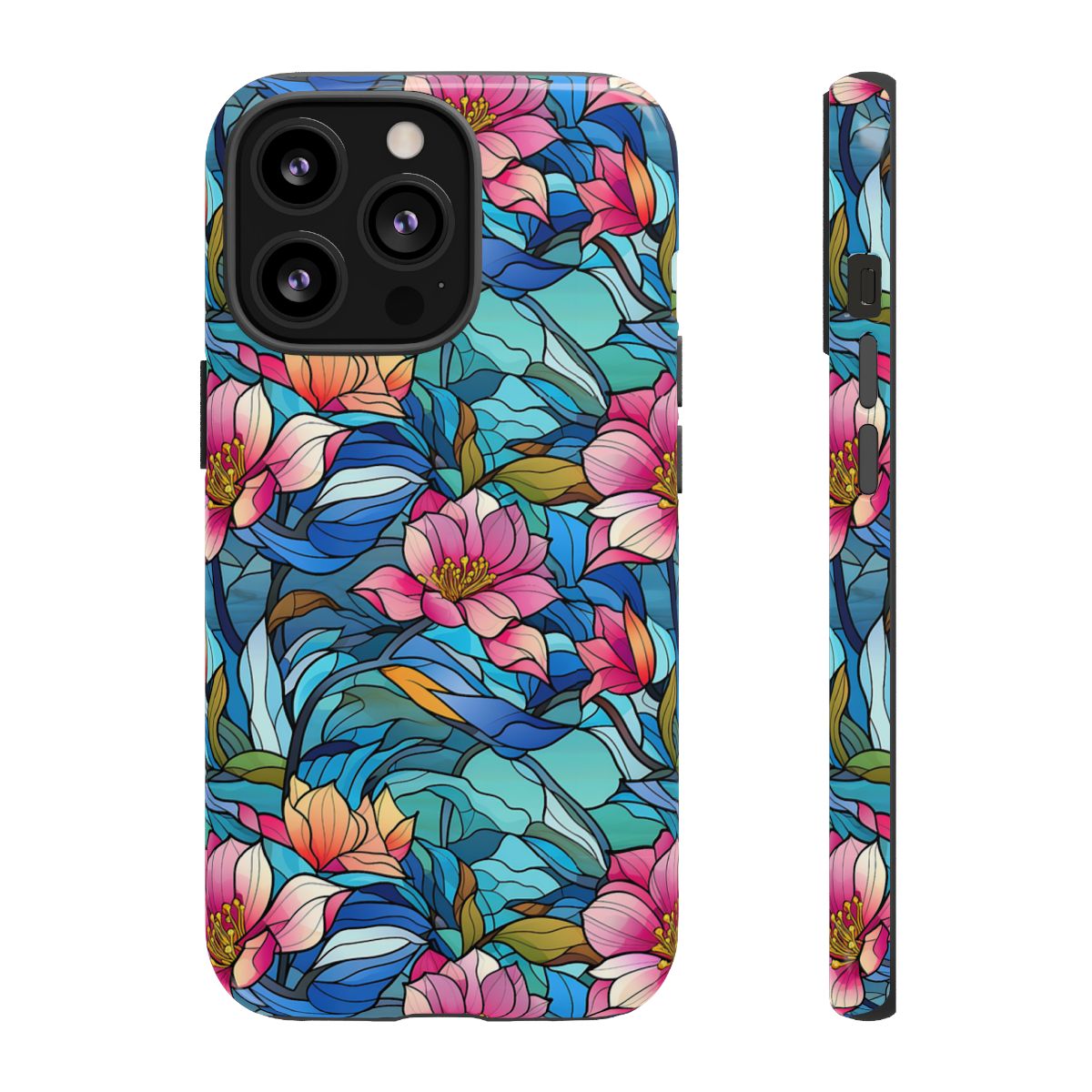 Stained Glass Pink Flowers Tough Case