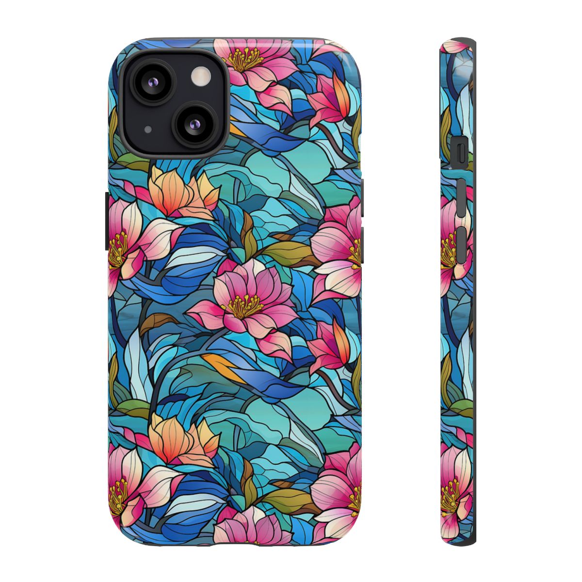 Stained Glass Pink Flowers Tough Case