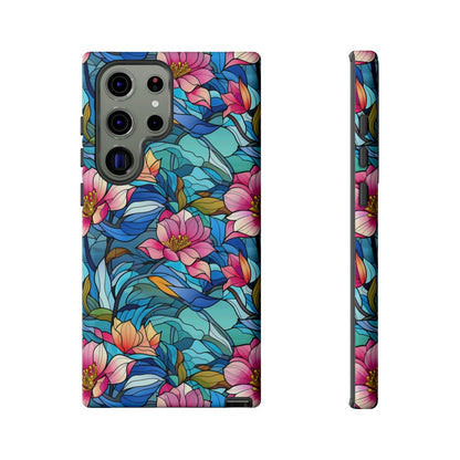Stained Glass Pink Flowers Tough Case