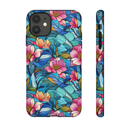 Stained Glass Pink Flowers Tough Case