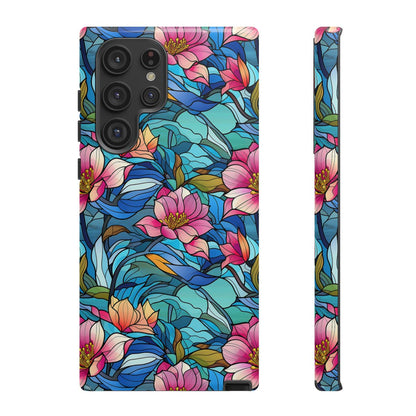 Stained Glass Pink Flowers Tough Case