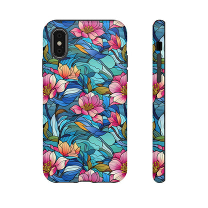 Stained Glass Pink Flowers Tough Case