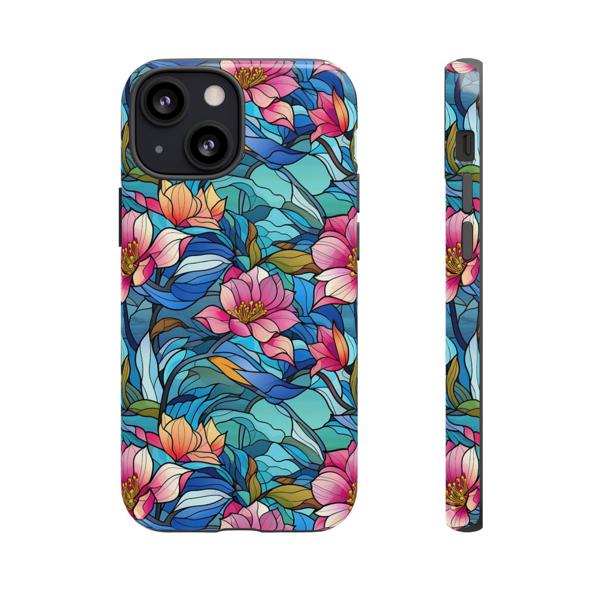 Stained Glass Pink Flowers Tough Case