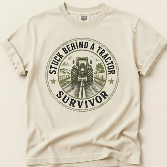 Stuck Behind A Tractor T-shirt on Ivory