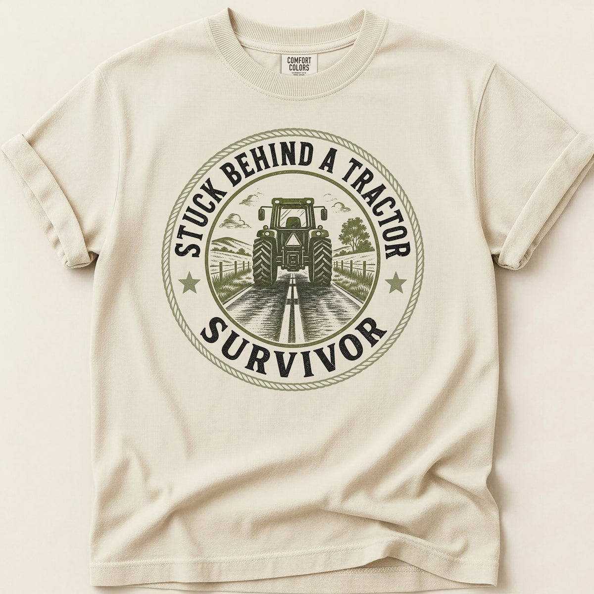 Stuck Behind A Tractor T-shirt on Ivory