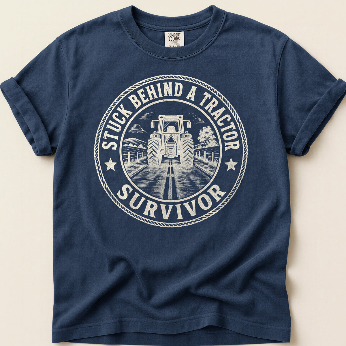 Stuck Behind A Tractor T-shirt on Navy