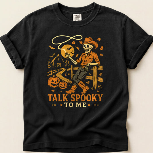 Talk Spooky To Me T-shirt on Black