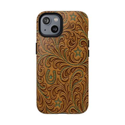 Tan Boot Stitch Horseshoe Scrolls Magnetic Case