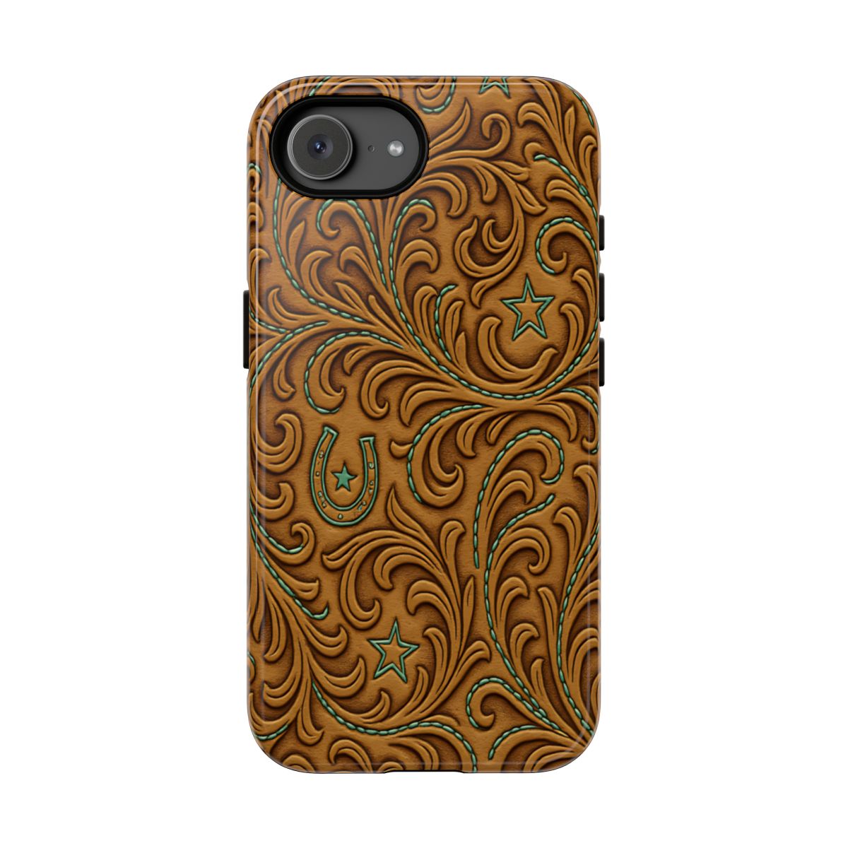 Tan Boot Stitch Horseshoe Scrolls Tough Case - iPhone 17e