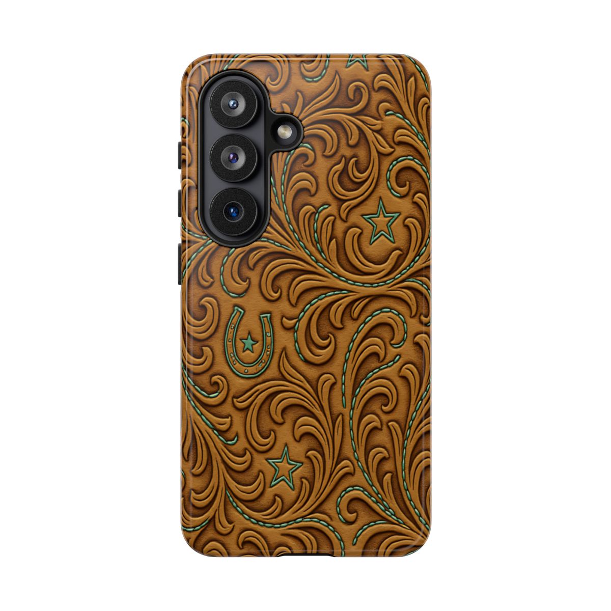 Tan Boot Stitch Horseshoe Scrolls Tough Case