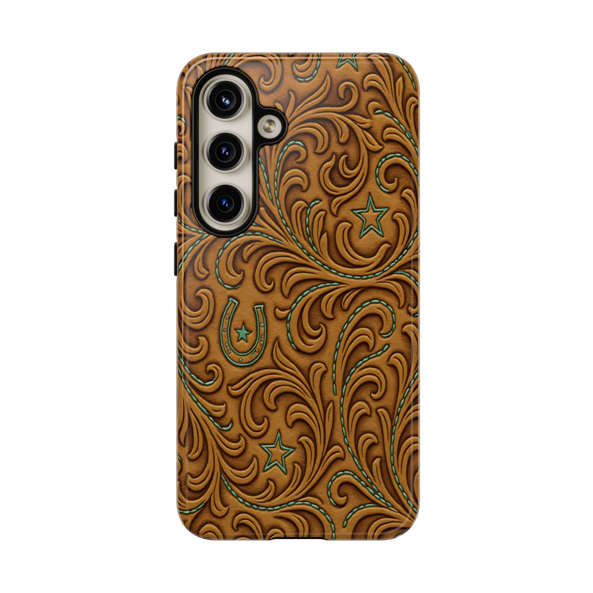 Tan Boot Stitch Horseshoe Scrolls Tough Case
