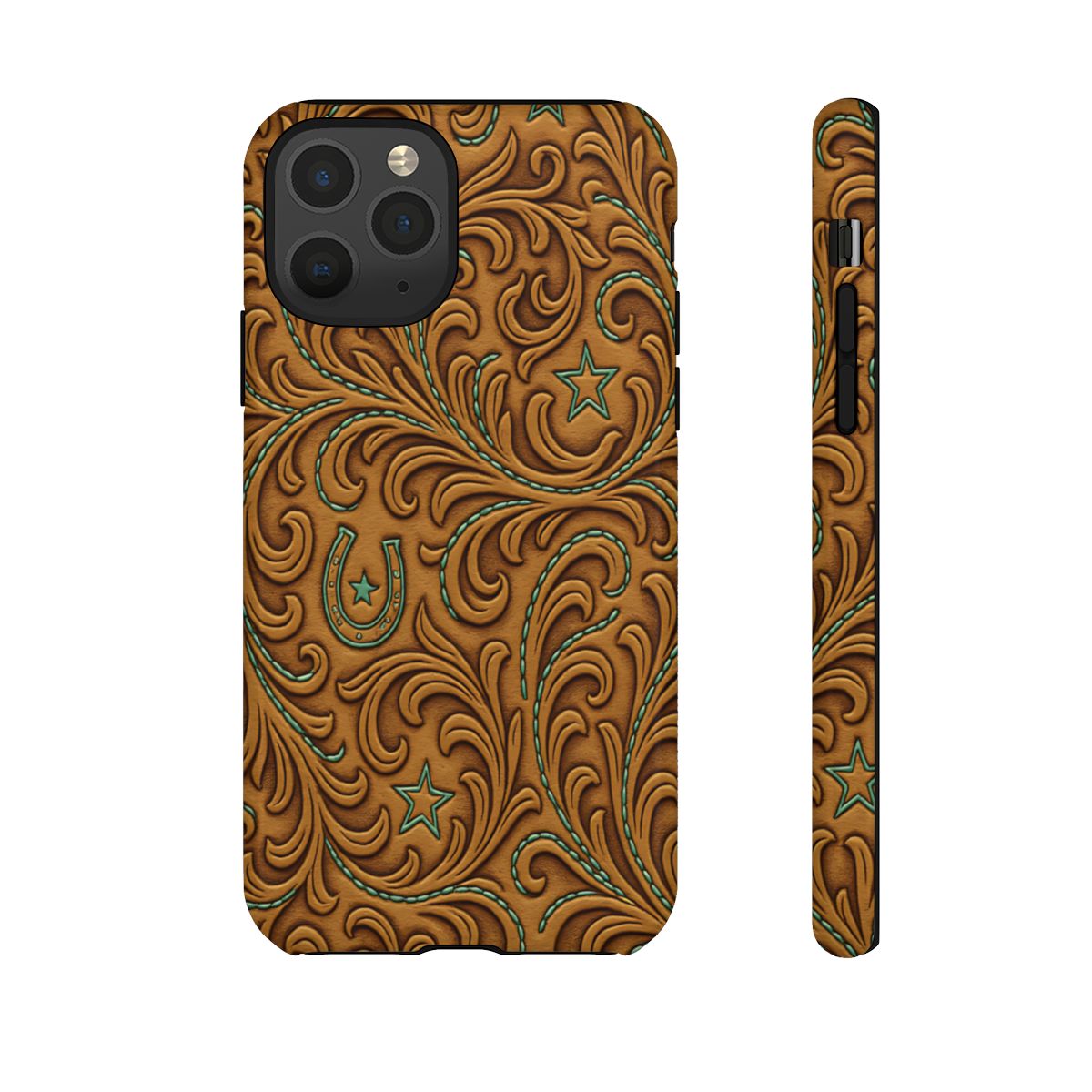 Tan Boot Stitch Horseshoe Scrolls Tough Case