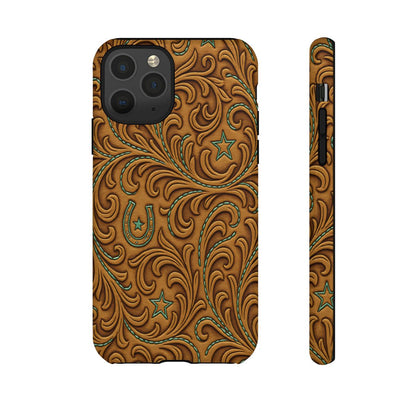 Tan Boot Stitch Horseshoe Scrolls Tough Case