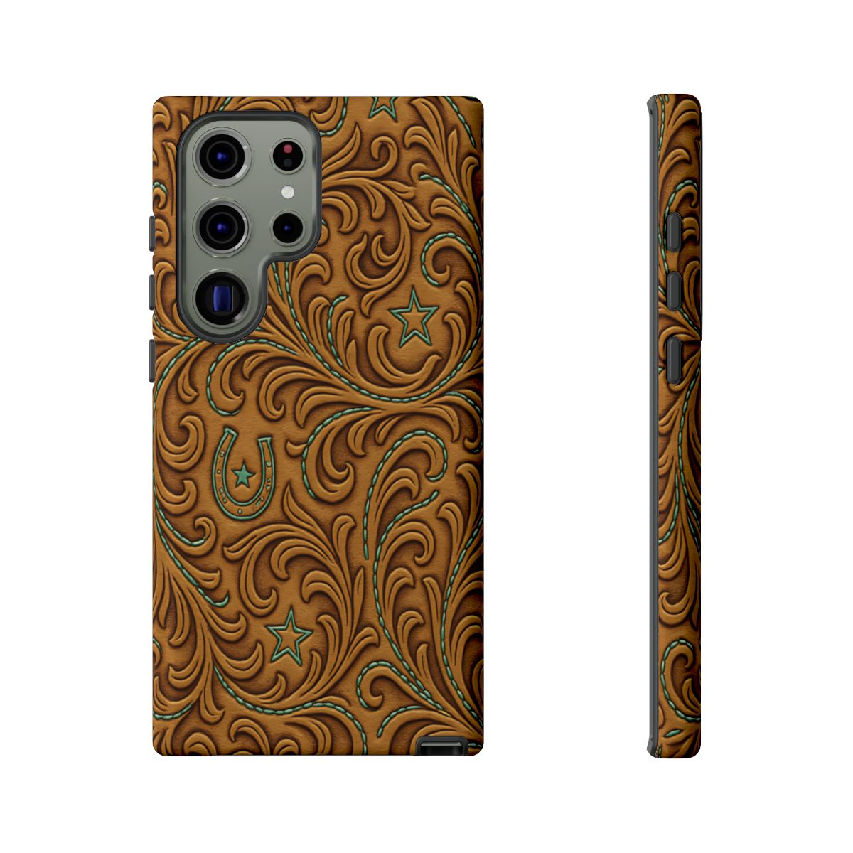 Tan Boot Stitch Horseshoe Scrolls Tough Case