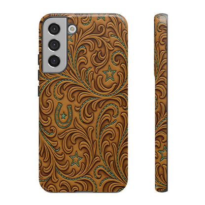 Tan Boot Stitch Horseshoe Scrolls Tough Case