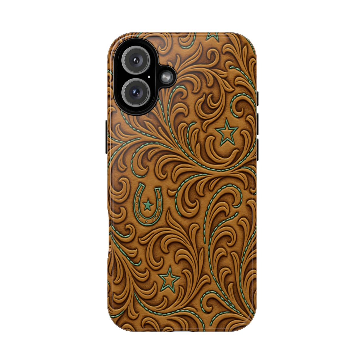 Tan Boot Stitch Horseshoe Scrolls Tough Case