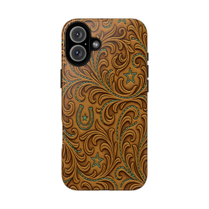 Tan Boot Stitch Horseshoe Scrolls Tough Case
