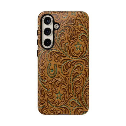 Tan Boot Stitch Horseshoe Scrolls Tough Case