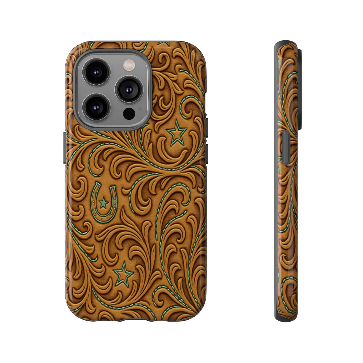 Tan Boot Stitch Horseshoe Scrolls Tough Case