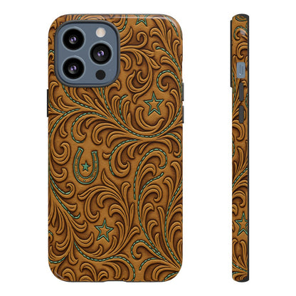 Tan Boot Stitch Horseshoe Scrolls Tough Case