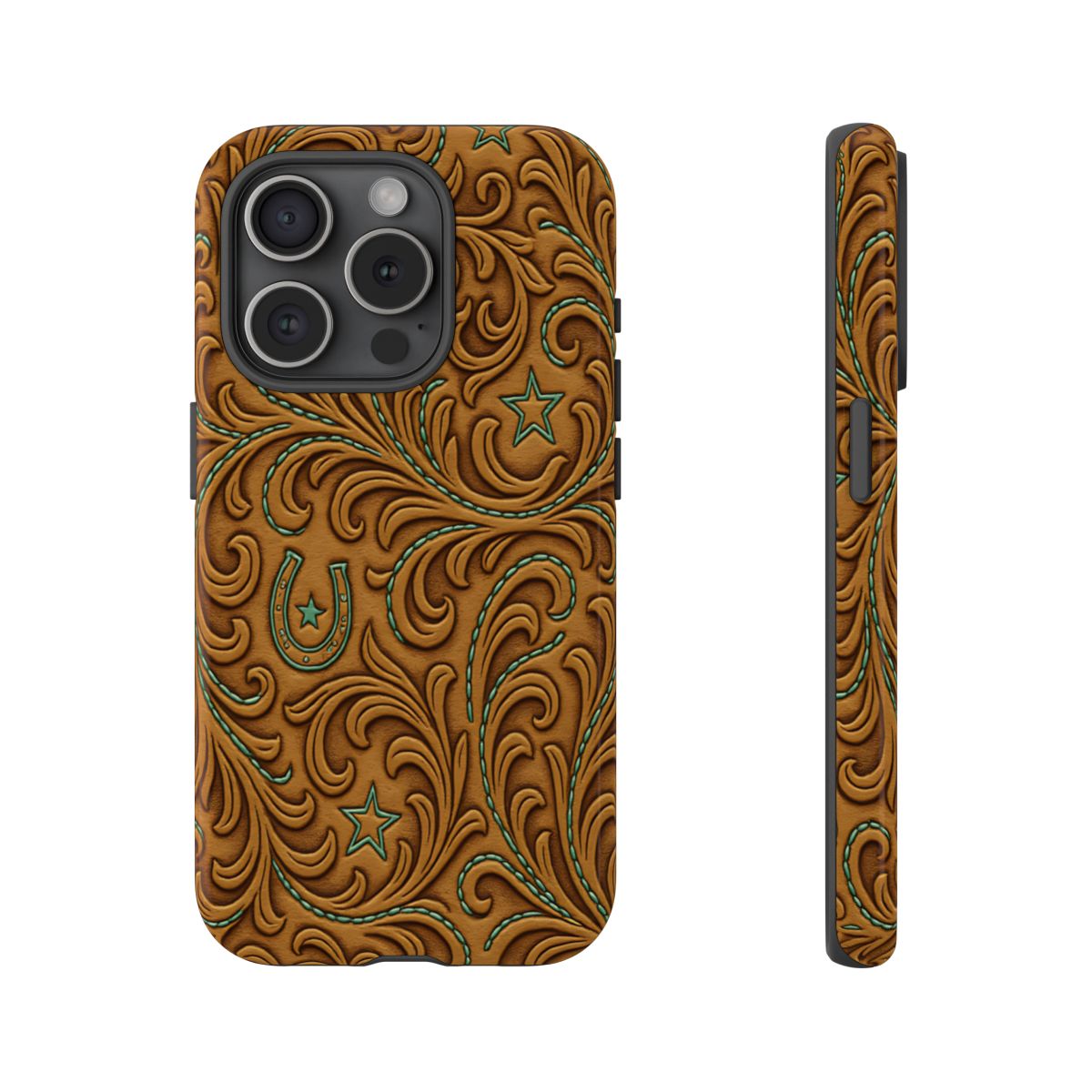 Tan Boot Stitch Horseshoe Scrolls Tough Case