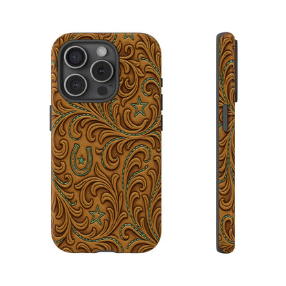 Tan Boot Stitch Horseshoe Scrolls Tough Case