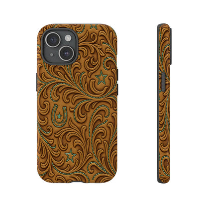 Tan Boot Stitch Horseshoe Scrolls Tough Case
