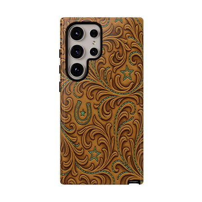 Tan Boot Stitch Horseshoe Scrolls Tough Case