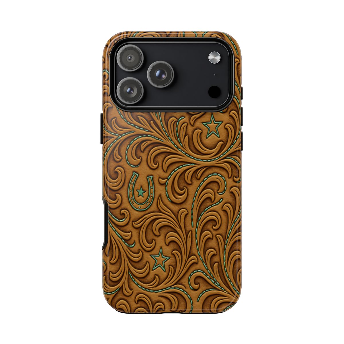 Tan Boot Stitch Horseshoe Scrolls Tough Case