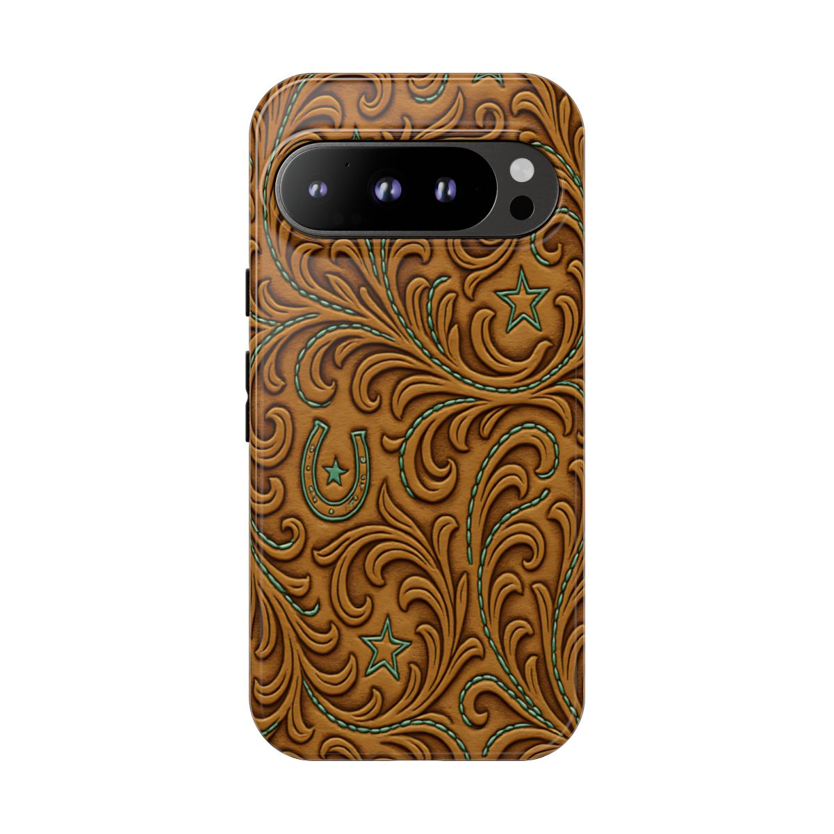 Tan Boot Stitch Horseshoe Scrolls Tough Case