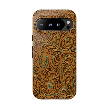 Tan Boot Stitch Horseshoe Scrolls Tough Case