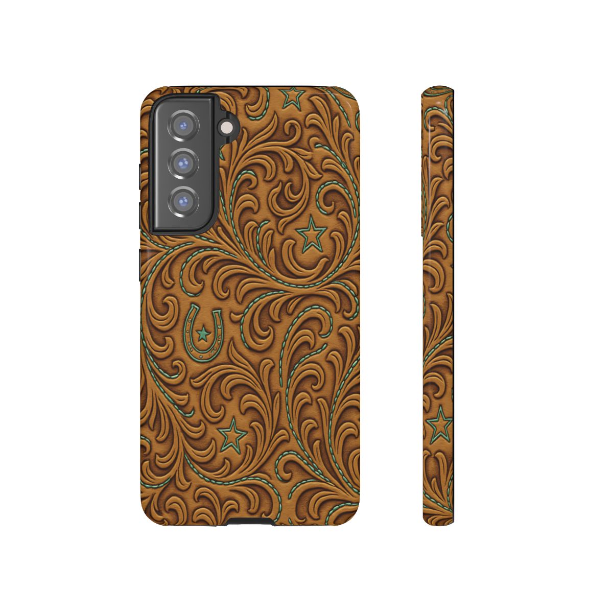 Tan Boot Stitch Horseshoe Scrolls Tough Case