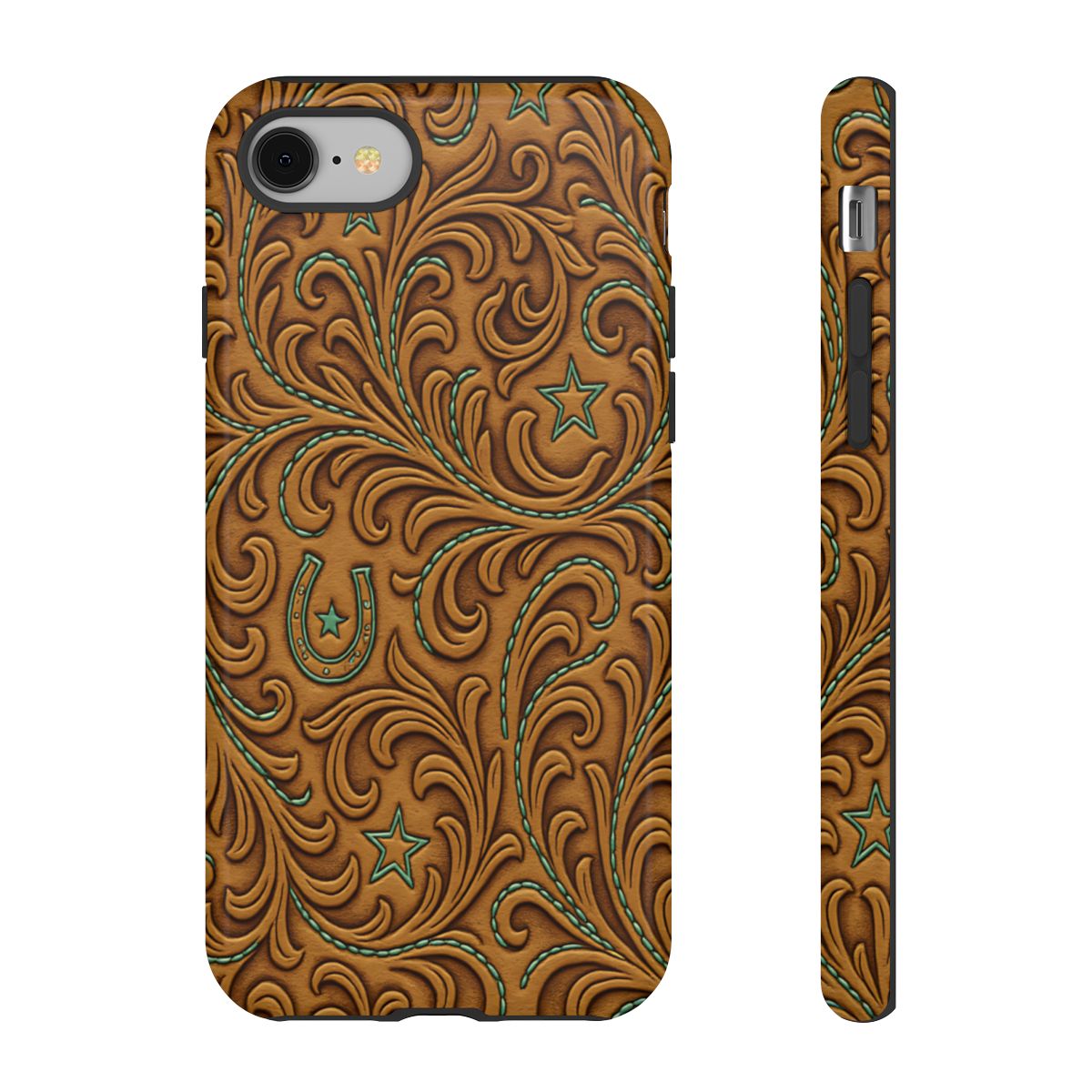 Tan Boot Stitch Horseshoe Scrolls Tough Case
