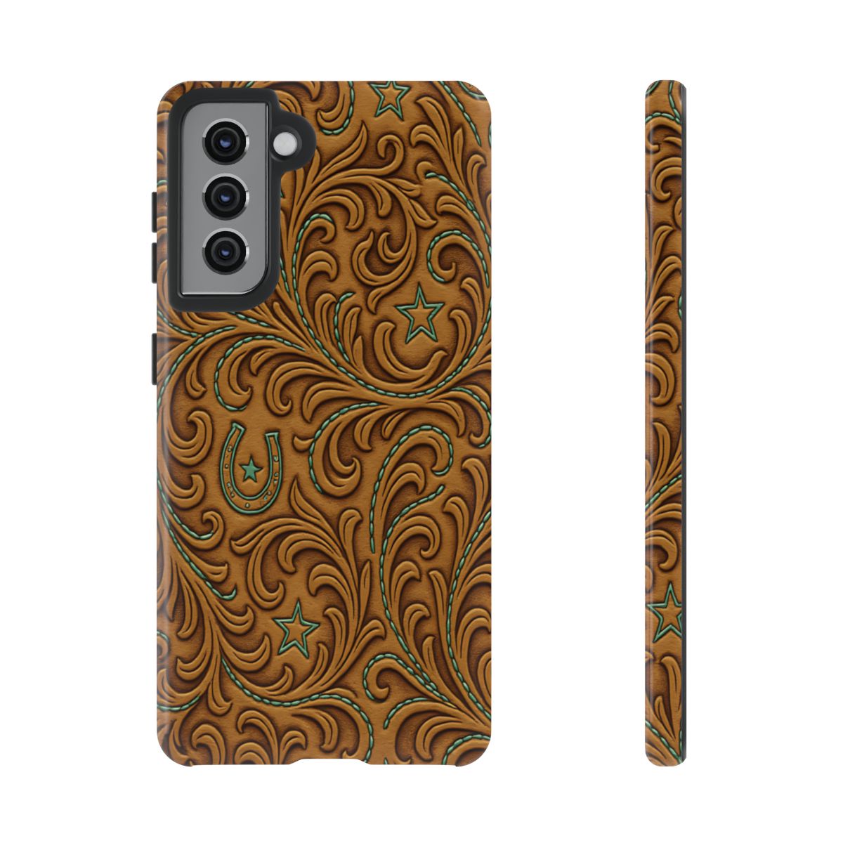 Tan Boot Stitch Horseshoe Scrolls Tough Case