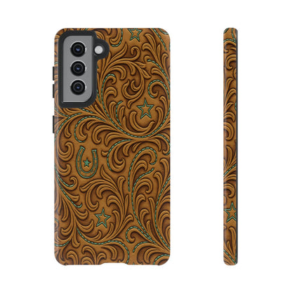 Tan Boot Stitch Horseshoe Scrolls Tough Case