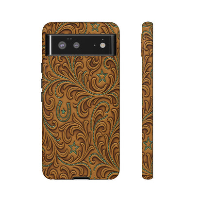 Tan Boot Stitch Horseshoe Scrolls Tough Case