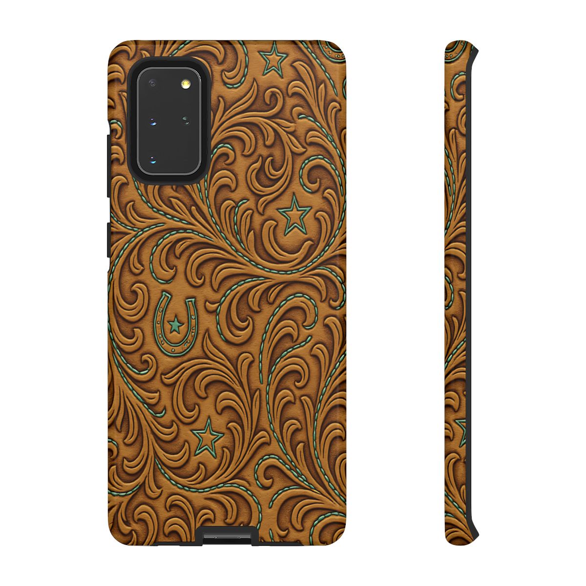 Tan Boot Stitch Horseshoe Scrolls Tough Case
