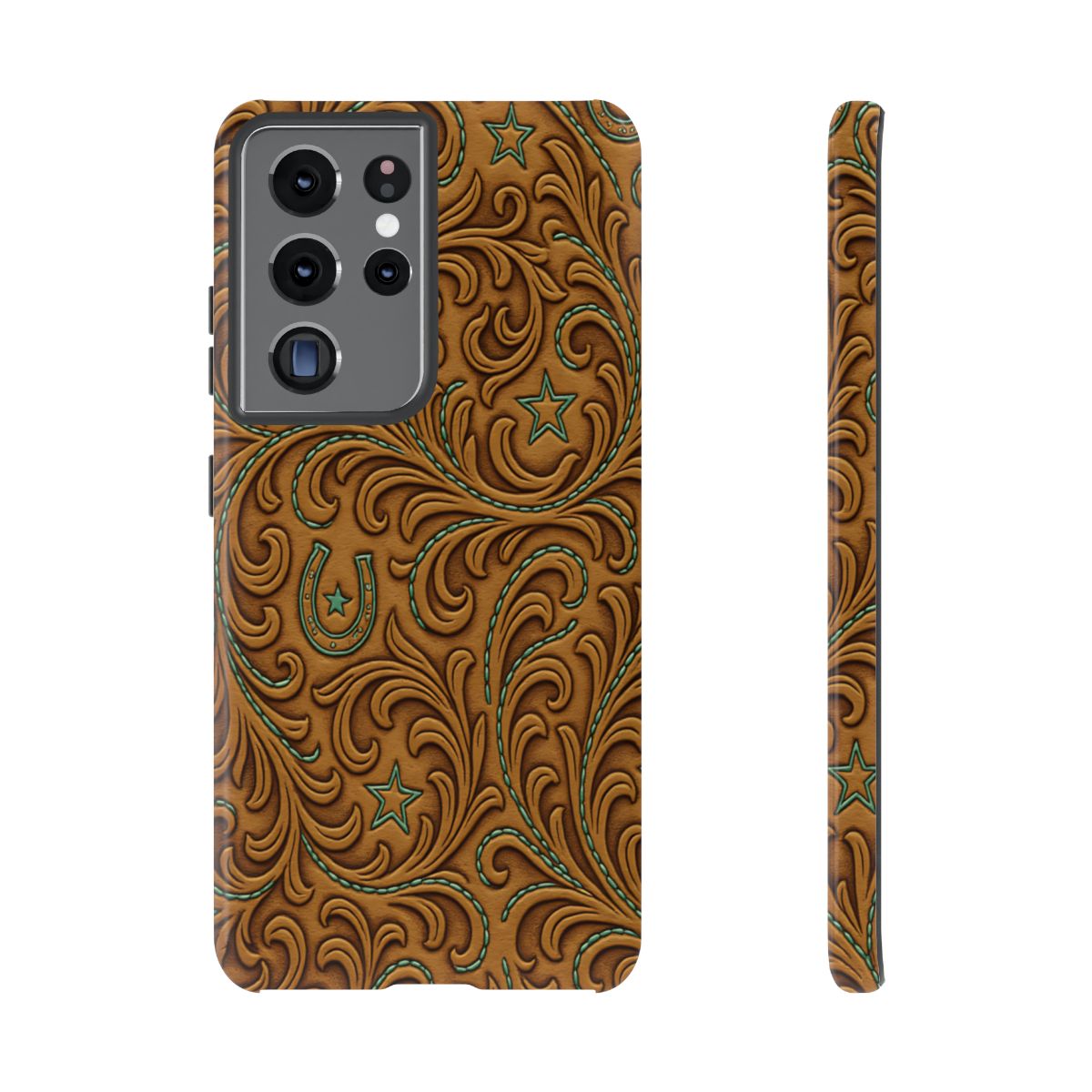 Tan Boot Stitch Horseshoe Scrolls Tough Case
