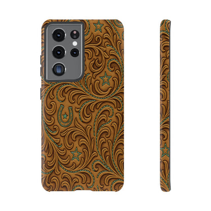 Tan Boot Stitch Horseshoe Scrolls Tough Case