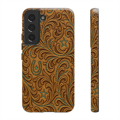 Tan Boot Stitch Horseshoe Scrolls Tough Case