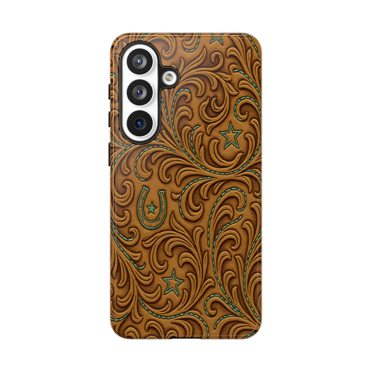 Tan Boot Stitch Horseshoe Scrolls Tough Case