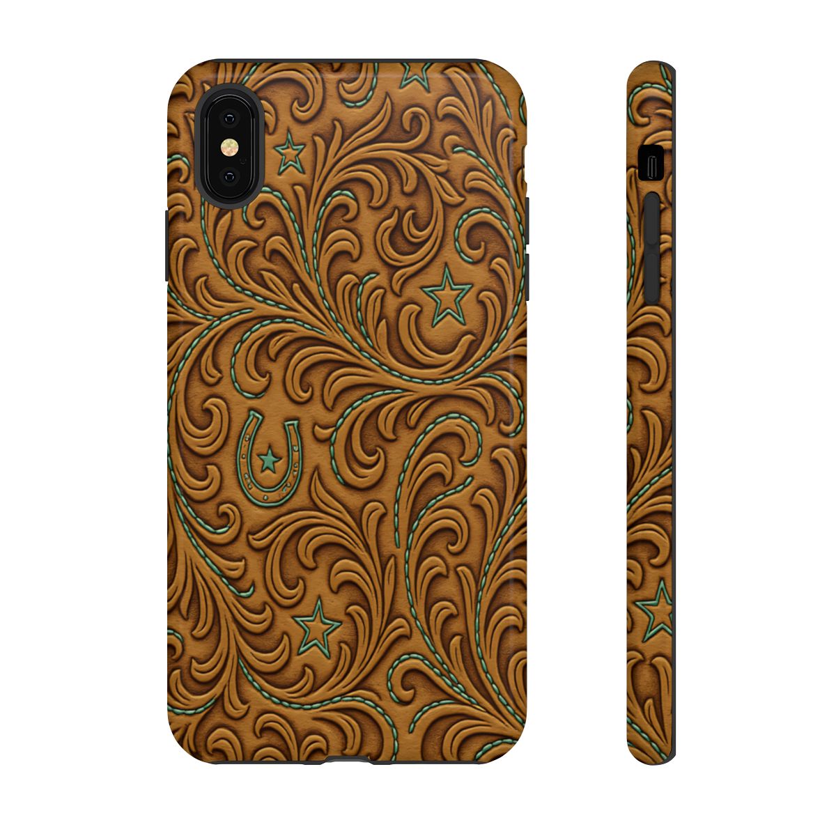 Tan Boot Stitch Horseshoe Scrolls Tough Case