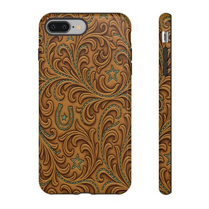 Tan Boot Stitch Horseshoe Scrolls Tough Case