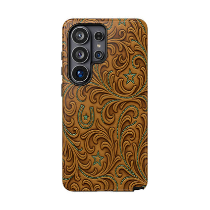 Tan Boot Stitch Horseshoe Scrolls Tough Case