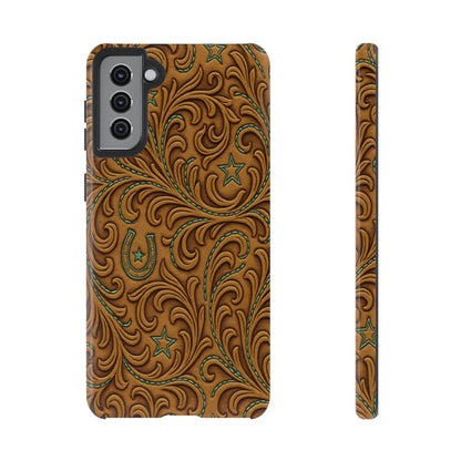 Tan Boot Stitch Horseshoe Scrolls Tough Case