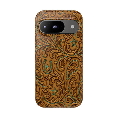 Tan Boot Stitch Horseshoe Scrolls Tough Case