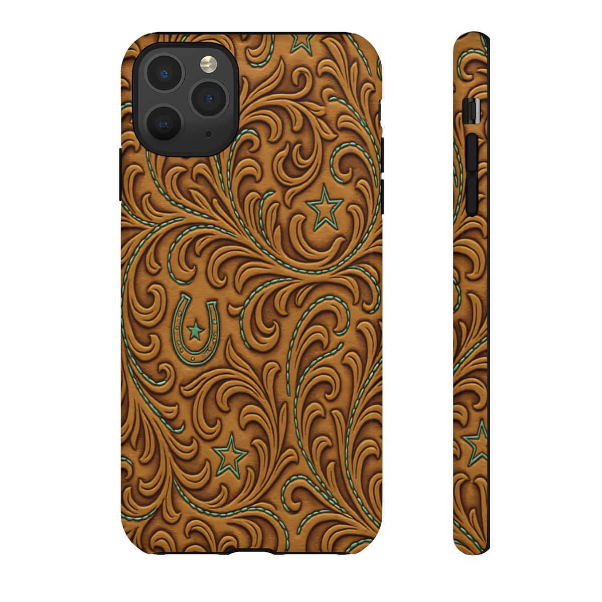 Tan Boot Stitch Horseshoe Scrolls Tough Case