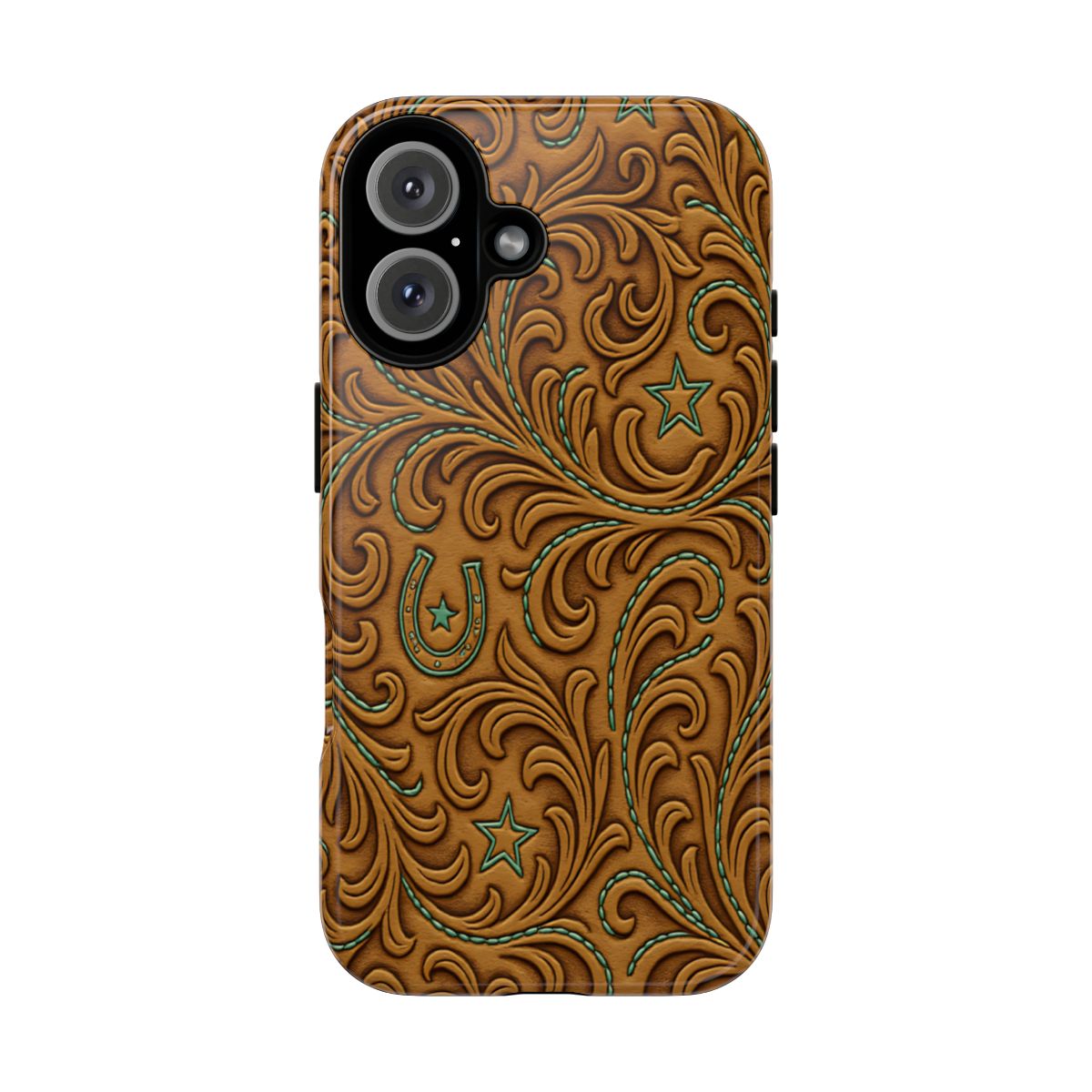 Tan Boot Stitch Horseshoe Scrolls Tough Case