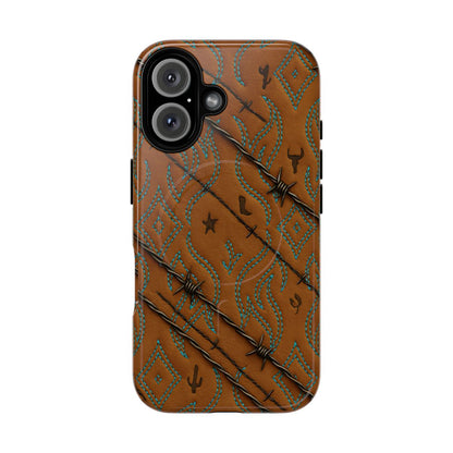 Tan + Turquoise Barbed Wire Magnetic Case