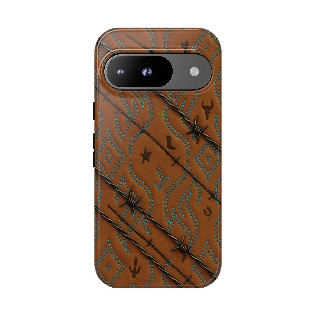 Tan + Turquoise Barbed Wire Tough Case